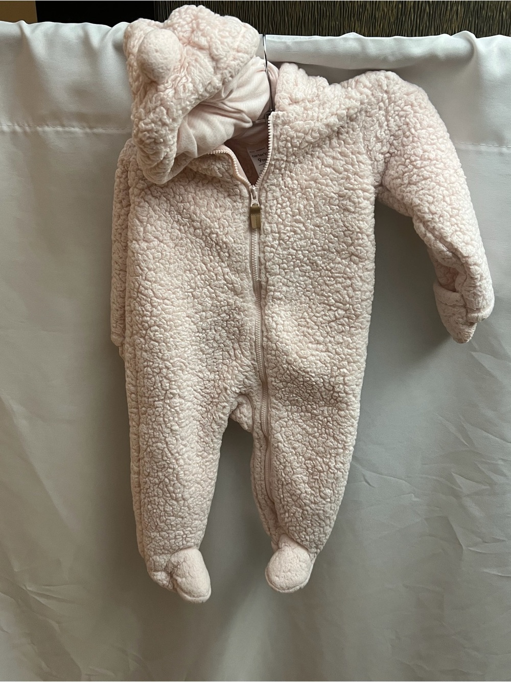 Carter’s Baby 9M Pink Sherpa Bear Hooded Footed Snowsuit Bunting